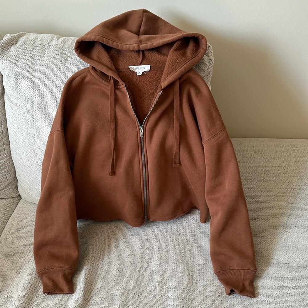 Hippie Rose small brown cropped zip up fleece hoodie